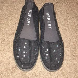 BRAND NEW Sequin black slip ons